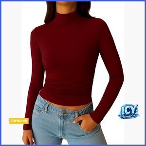 Mock Turtleneck Long Sleeve Tee Slim Fit Stretch Modal Spandex